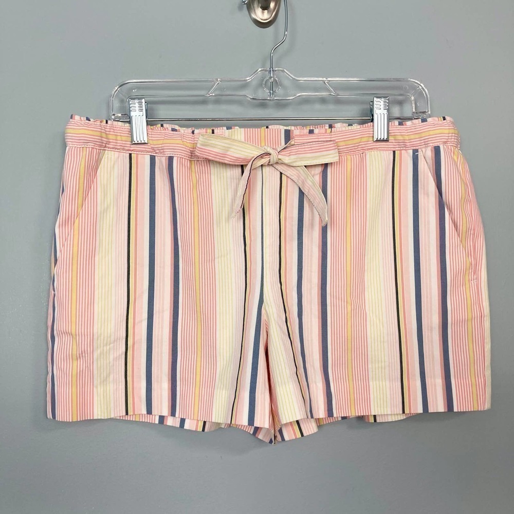 𝅺NWT Loft Striped Elastic Waist Drawstring Tie Waist Shorts with Pockets Size S